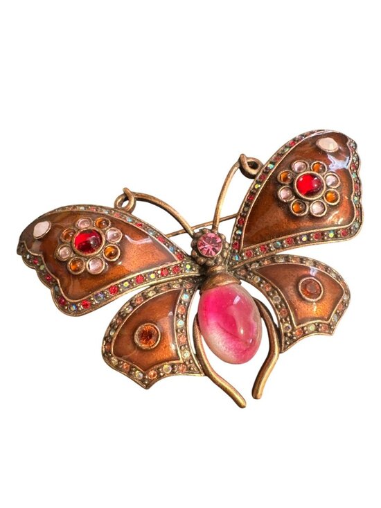 Joan Rivers Jewelry - Joan Rivers Butterfly Pin With Rhinestones & Pink Center Vintage Gold-Tone Brooc